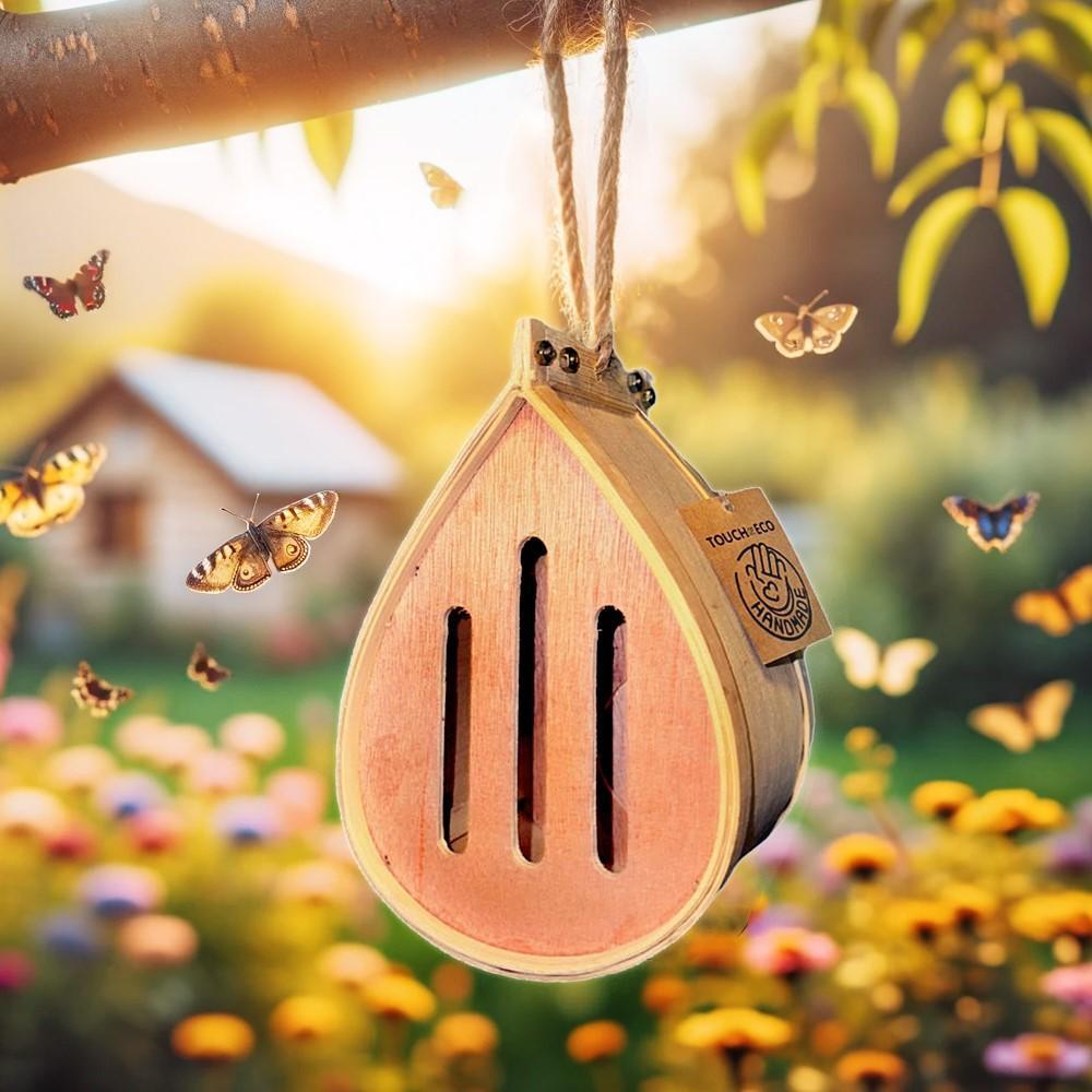 Pollinating Palace - Handcrafted Eco-Friendly Wooden Hanging Butterfly House, Natural Habitat to Attract Butterflies to Your Garden and Yard
