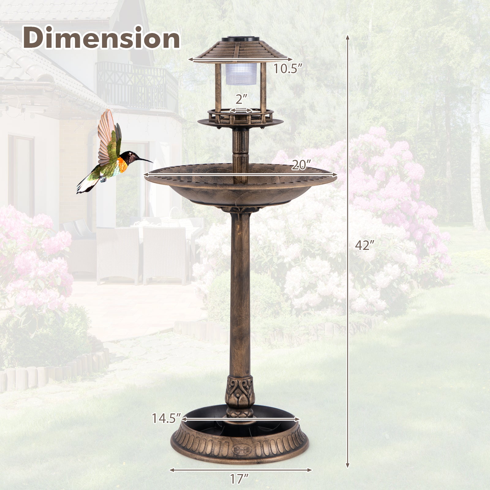 3-In-1 Pedestal Bird Bath with Solar Light with Bird Feeder & Flower Planter, Patio Decoration, Wildlife Habitat, Stylish Garden Ornament, Elegant Garden Feature, Solarpowered Design, Highquality Finish, Multifunctio