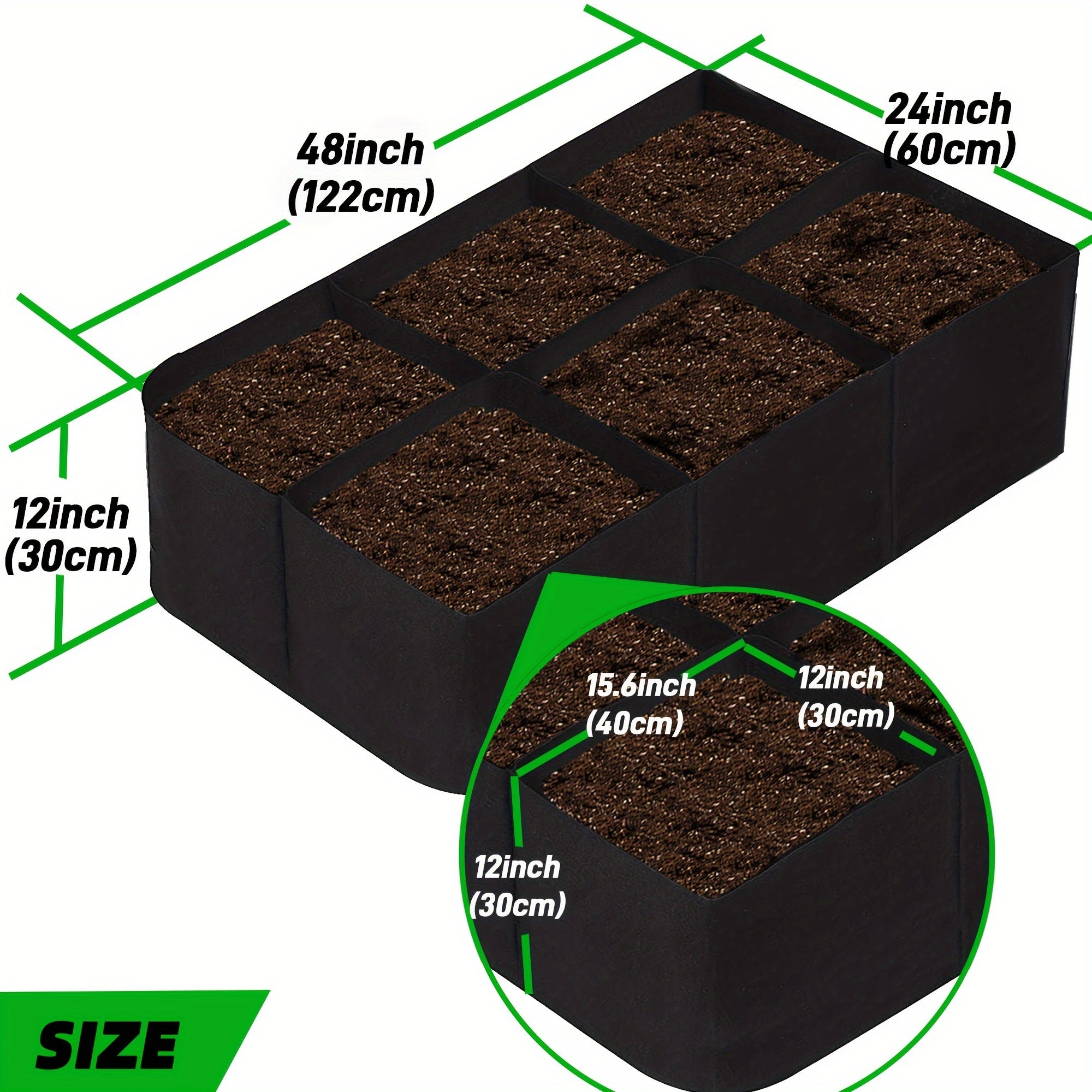 128 Gallon 6 Grids Plant Grow Bags, 48x24x12inch
