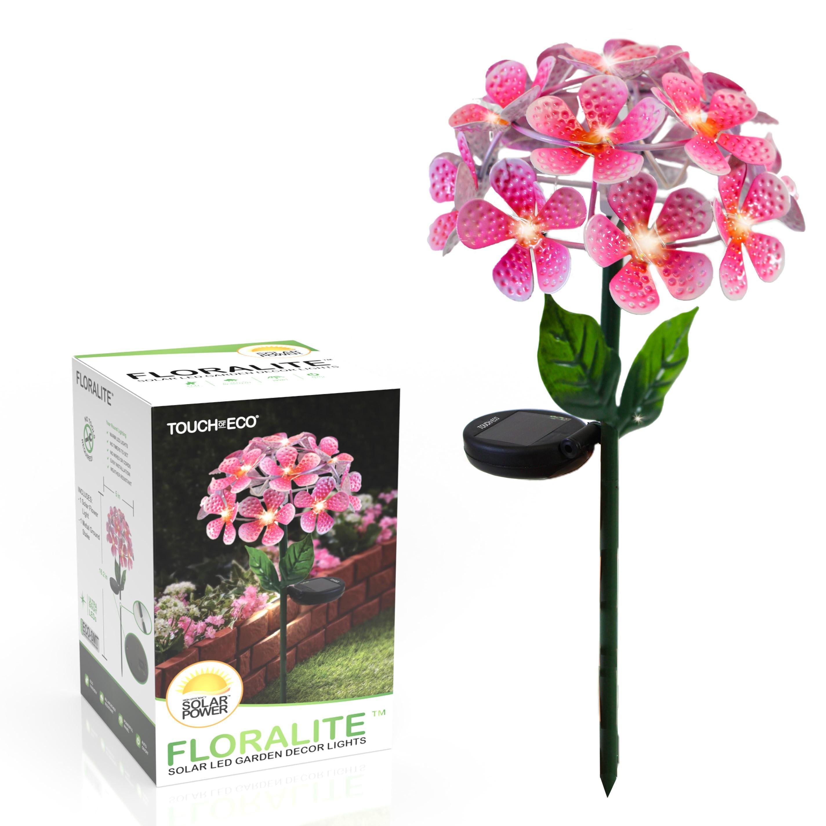 FLORALITE - Outdoor Metal Flower Garden Illuminated Decorative Stake - Blue, Pink, or Yellow Home Decor  Statues  Figurines