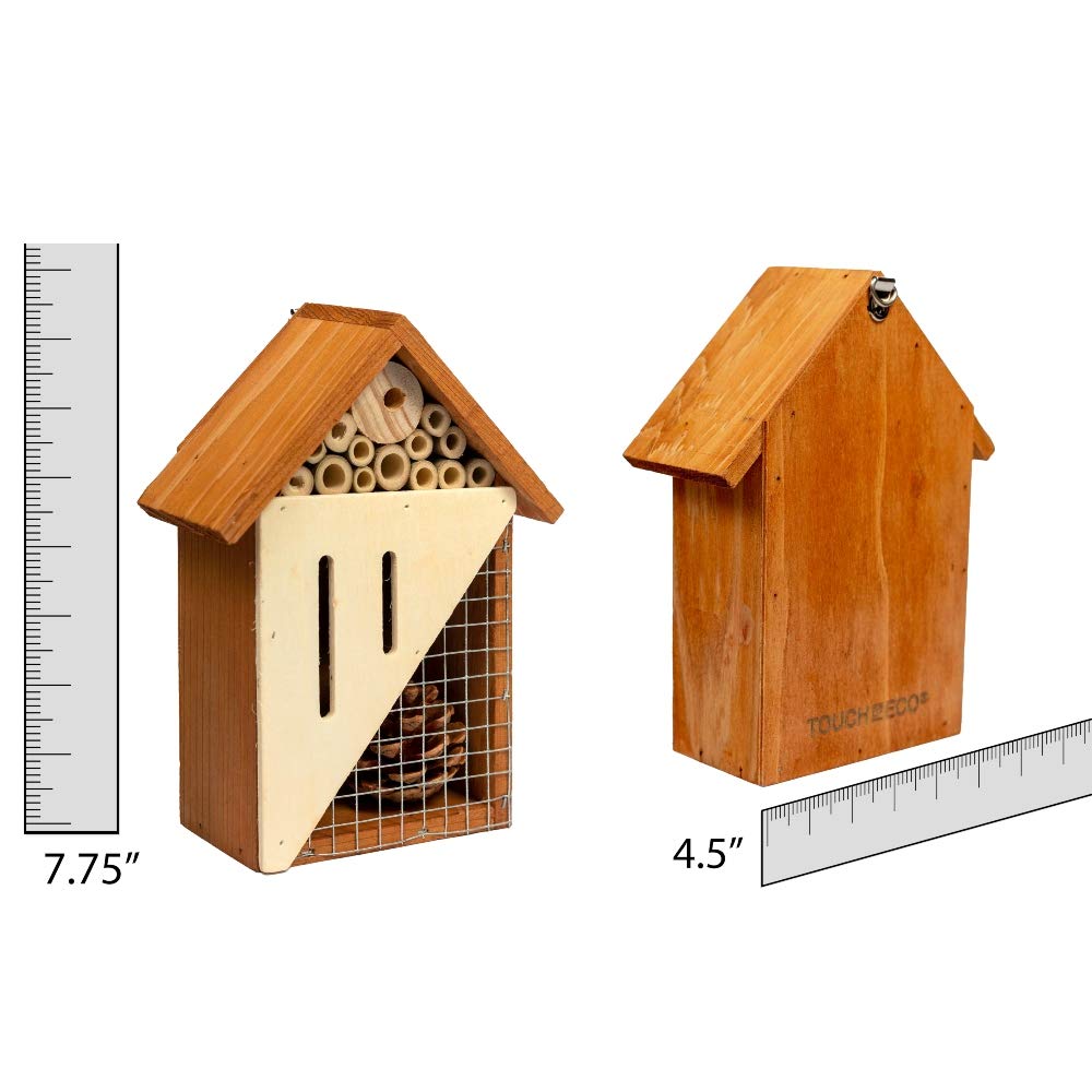 Bug Bungalow Bee, Bird, Ladybugs & Butterfly - Hanging Wooden Bird House,Outdoor Birdhouse for Hummingbirds, Bluebirds and Finch Cardinals, Songbirds, Birdhouse Nesting House for Wild Bird Watching
