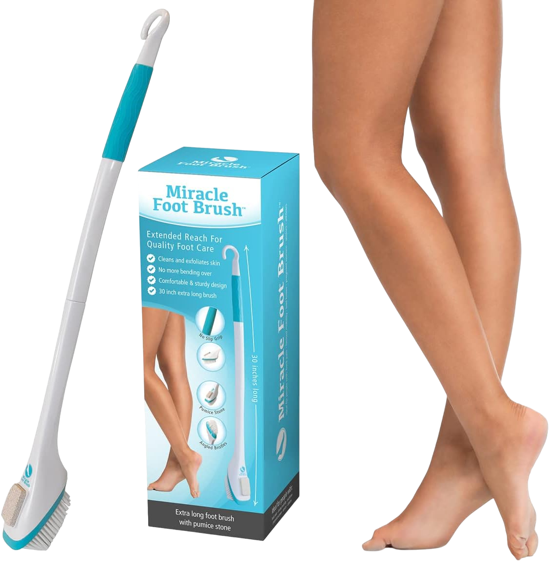 Miracle Foot Brush with Long Handle – Pumice Stone & Bristles for Deep Cleaning & Exfoliating Feet in Shower