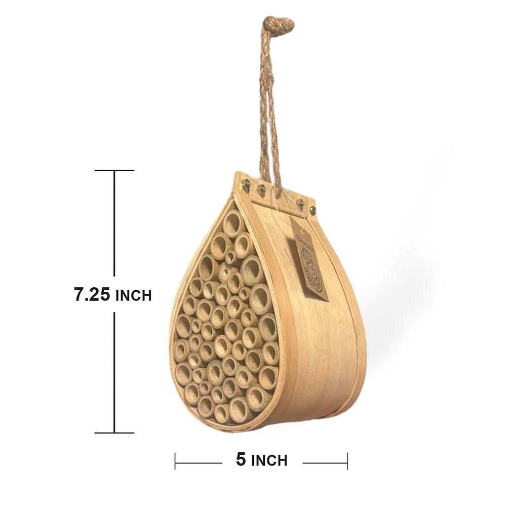 Pollinating Palace - Handcrafted Eco-Friendly Wooden Hanging Bee House, Natural Habitat with Bamboo Tubes to Attract Bees to Your Garden and Yard