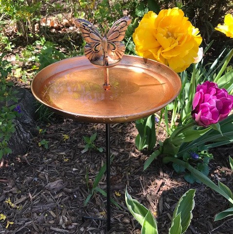 Bird Bath and Butterfly Oasis – Pollinator Fountain with Stake & Railing Mount – Great Gift for Bird Watchers & Gardeners