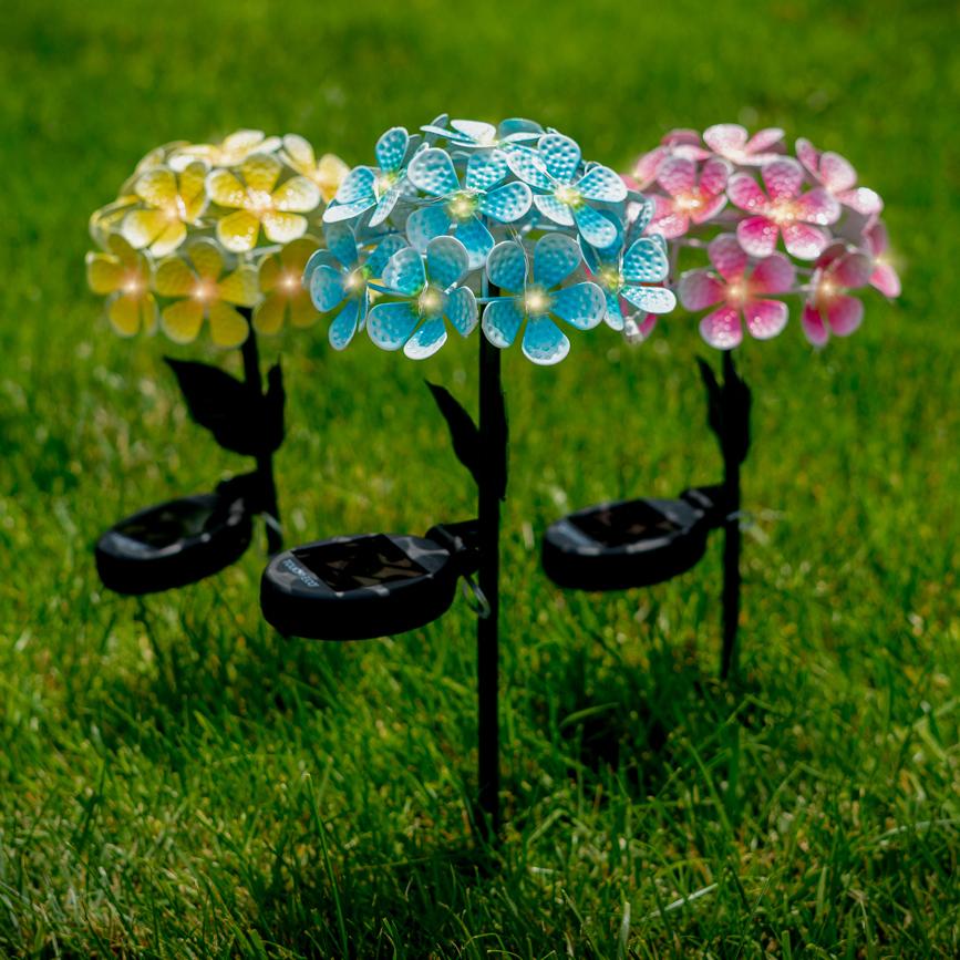 FLORALITE - Outdoor Metal Flower Garden Illuminated Decorative Stake - Blue, Pink, or Yellow Home Decor  Statues  Figurines