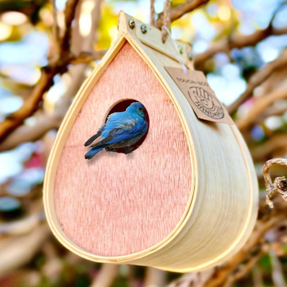 Pollinating Palace Wooden Bird House – Natural Hanging Birdhouse for Garden & Yard