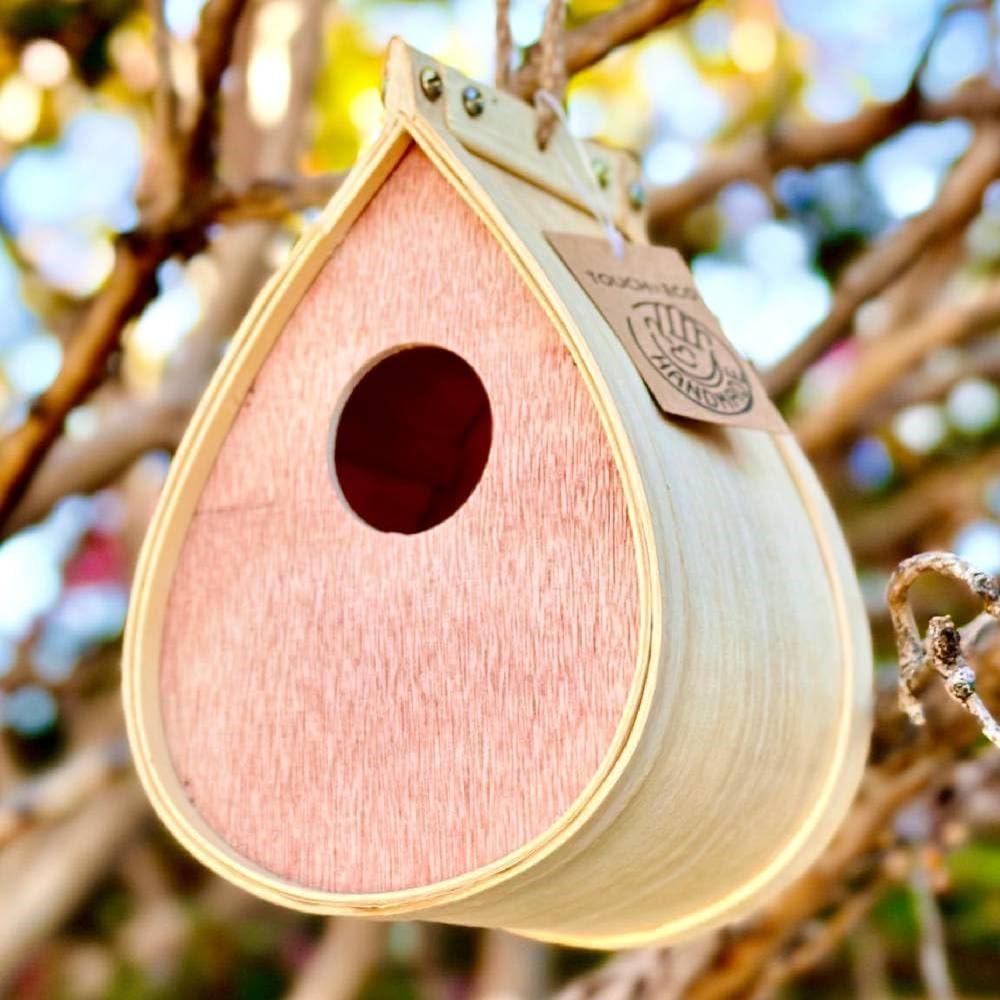 Pollinating Palace Wooden Bird House – Natural Hanging Birdhouse for Garden & Yard