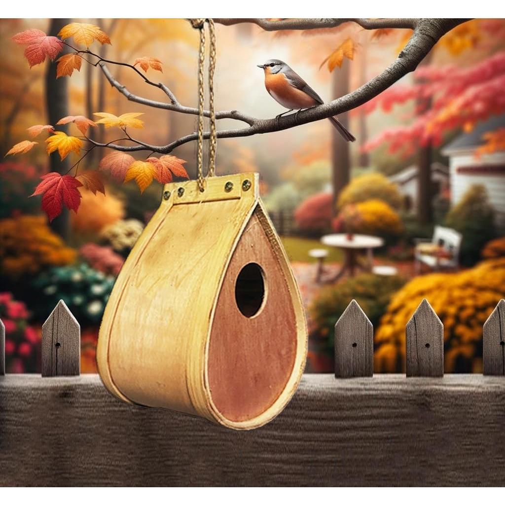 Pollinating Palace Wooden Bird House – Natural Hanging Birdhouse for Garden & Yard
