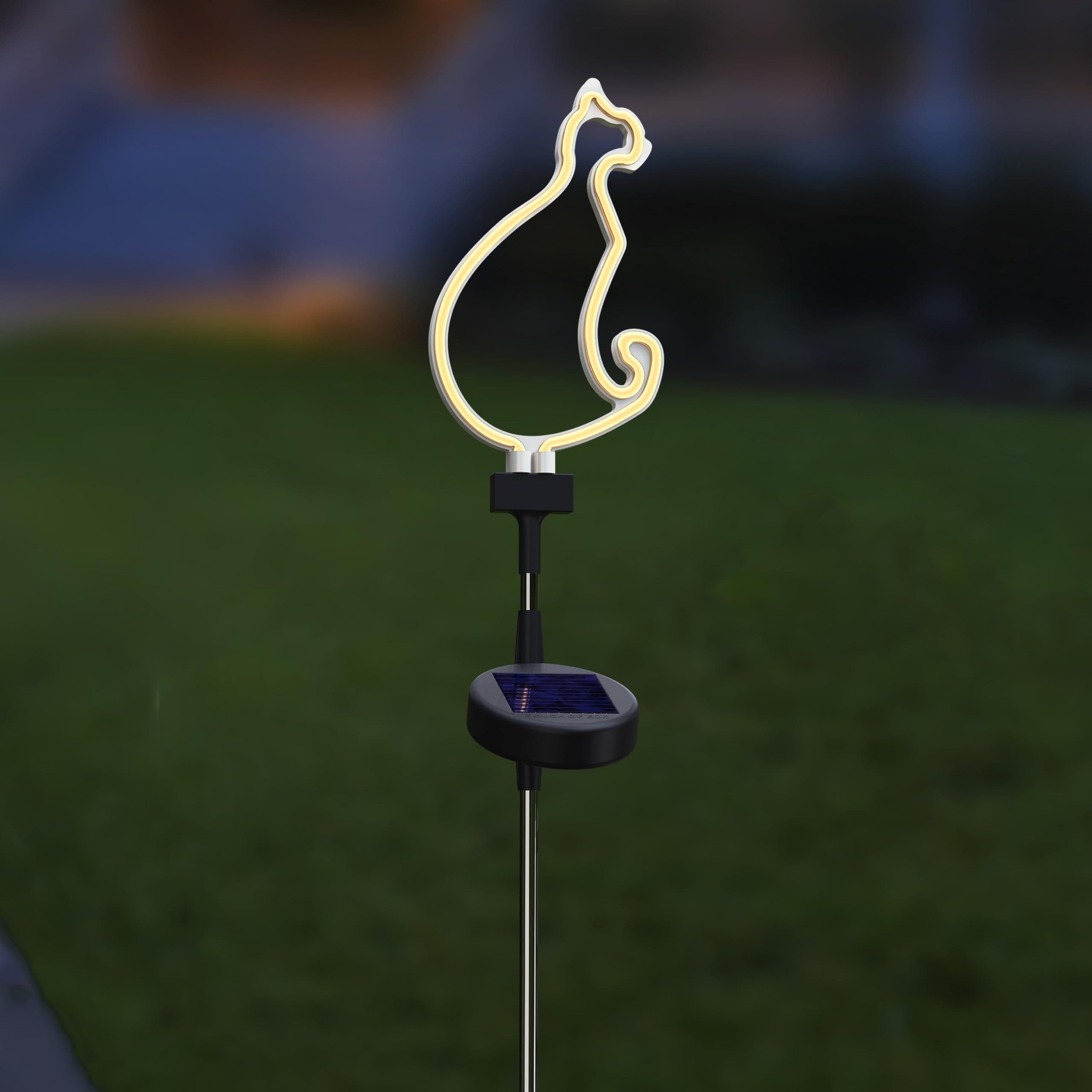 Solar LED Neon Cat Stake Light - Warm White - Outdoor Garden Décor, Yard Ornaments, Landscape Lights, Patio Walkway Decoration Gift Idea for Cat Lovers