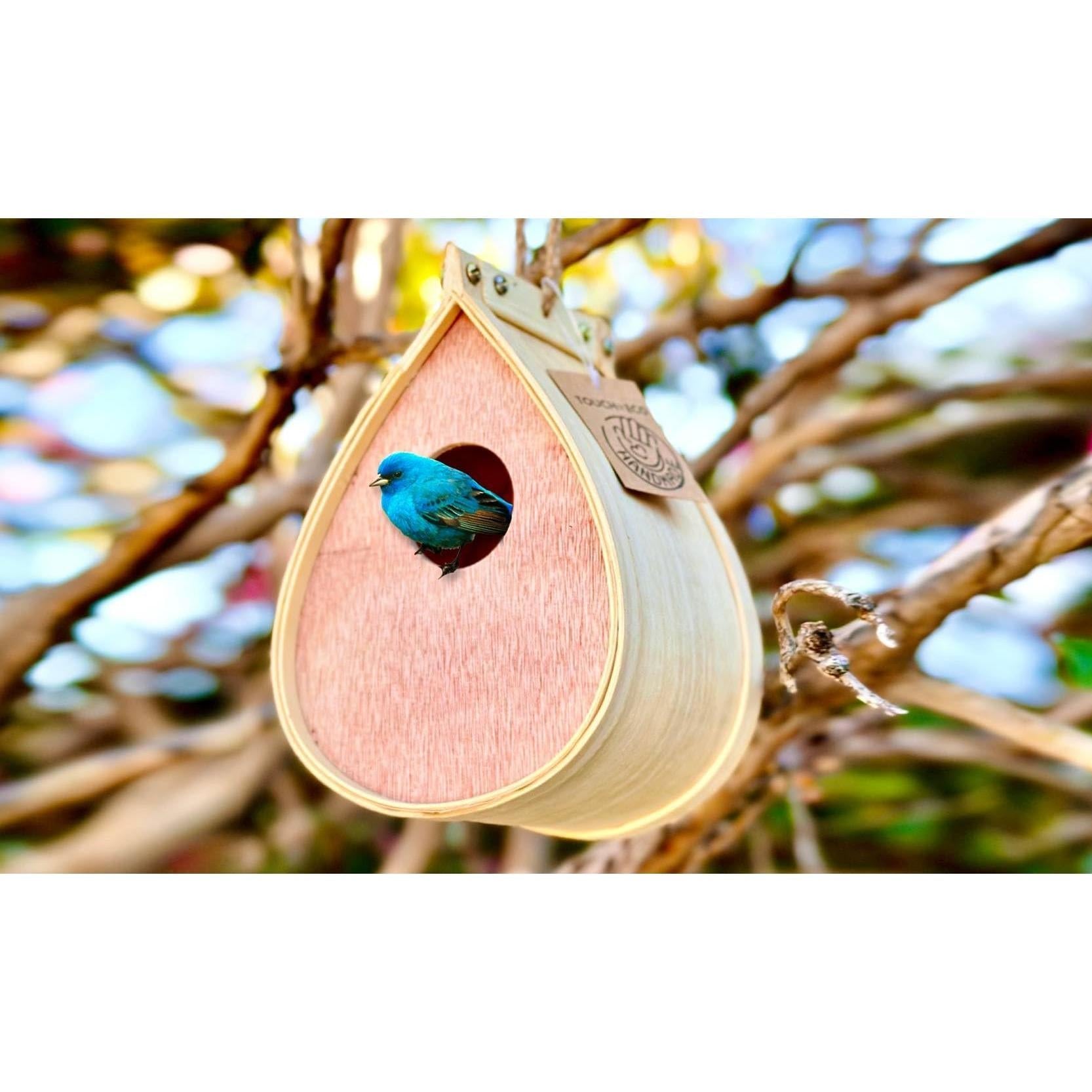 Pollinating Palace Wooden Bird House – Natural Hanging Birdhouse for Garden & Yard