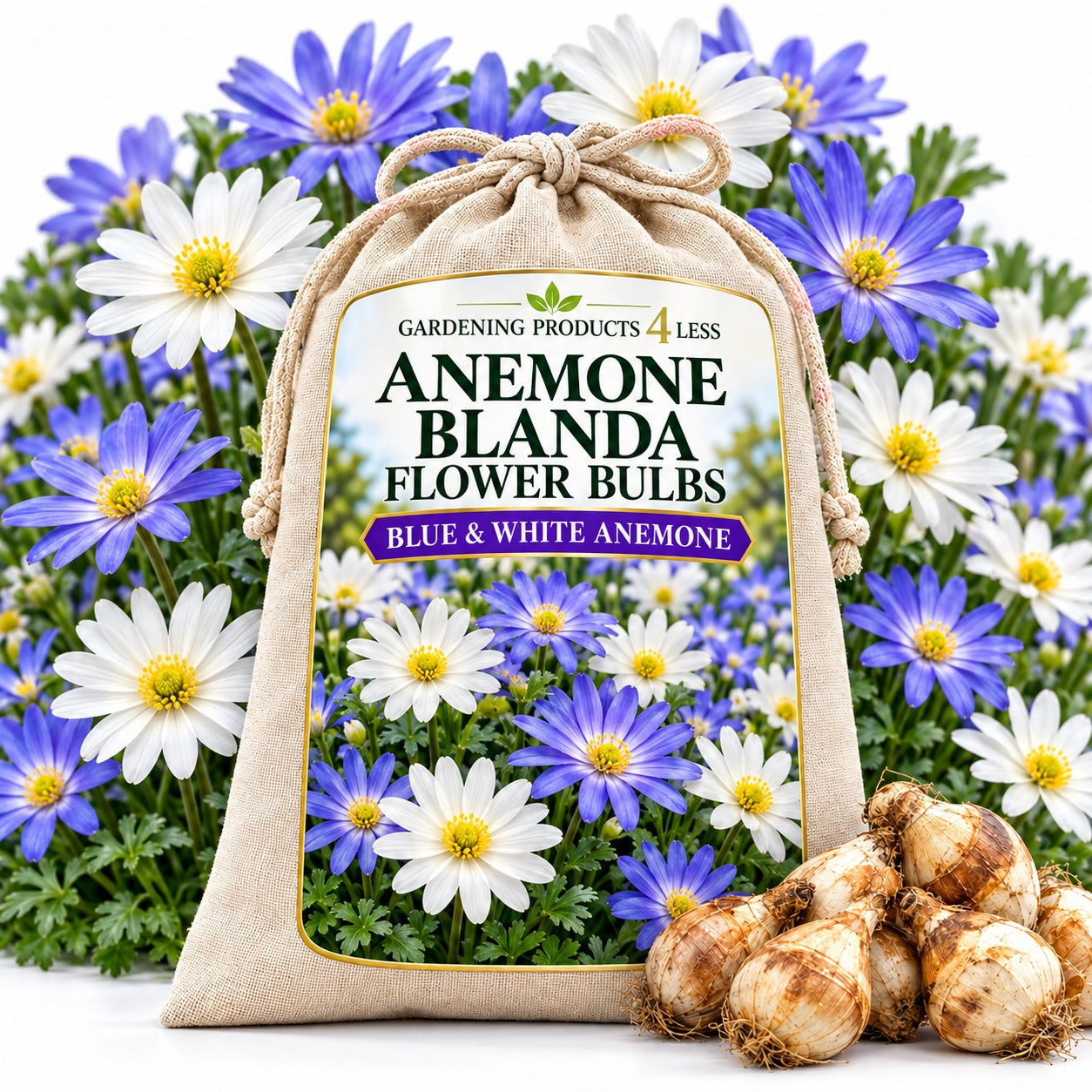 Anemone blanda flower bulbs - blue and white anemone