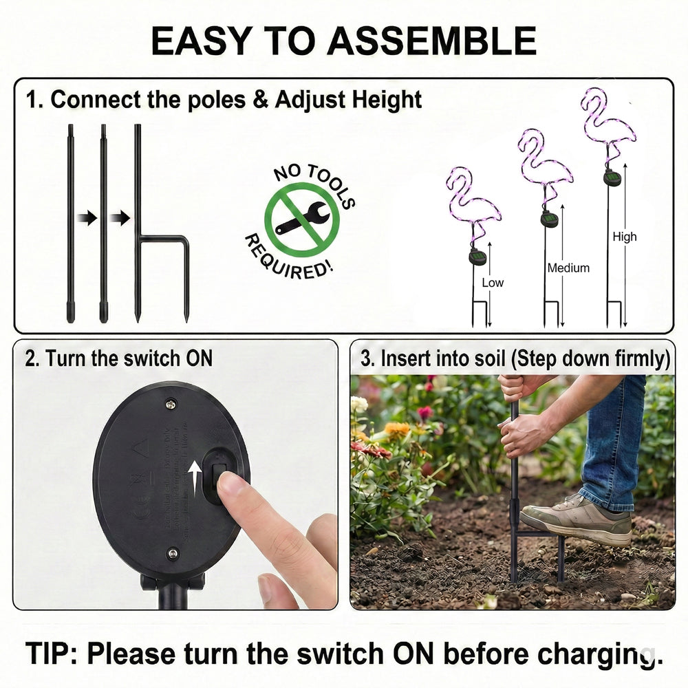 SunStake 🦩Flamingo-Shaped Metal Frame Solar LED Garden Lights (Set of 2)