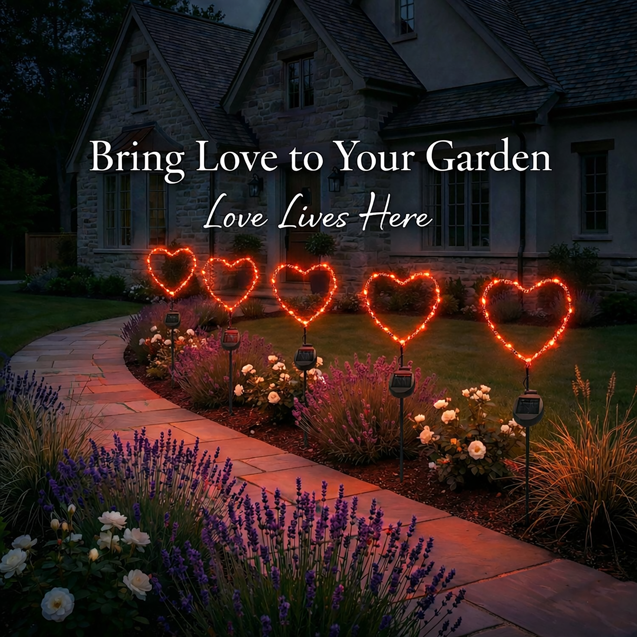 SunStake ❤️ Heart-Shaped Metal Frame Solar LED Garden Lights (Set of 2)