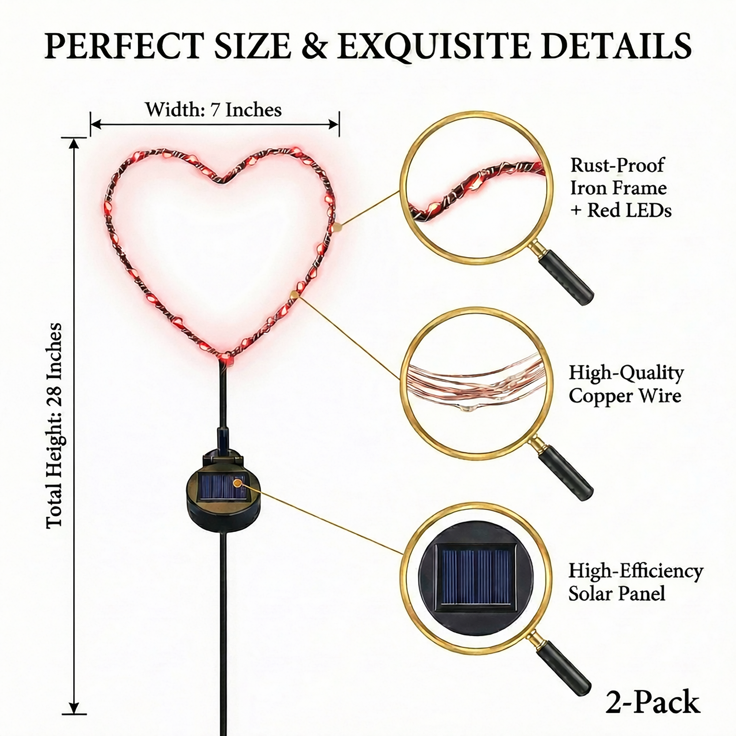 SunStake ❤️ Heart-Shaped Metal Frame Solar LED Garden Lights (Set of 2)
