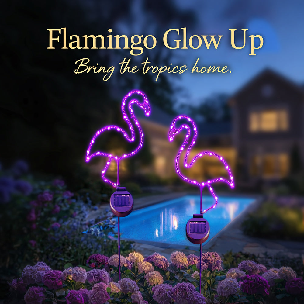 SunStake 🦩Flamingo-Shaped Metal Frame Solar LED Garden Lights (Set of 2)