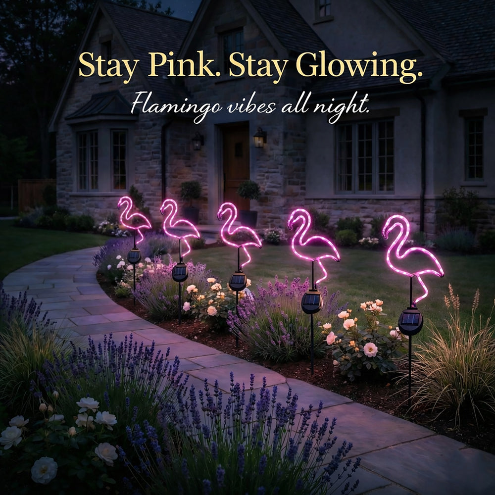 SunStake 🦩Flamingo-Shaped Metal Frame Solar LED Garden Lights (Set of 2)