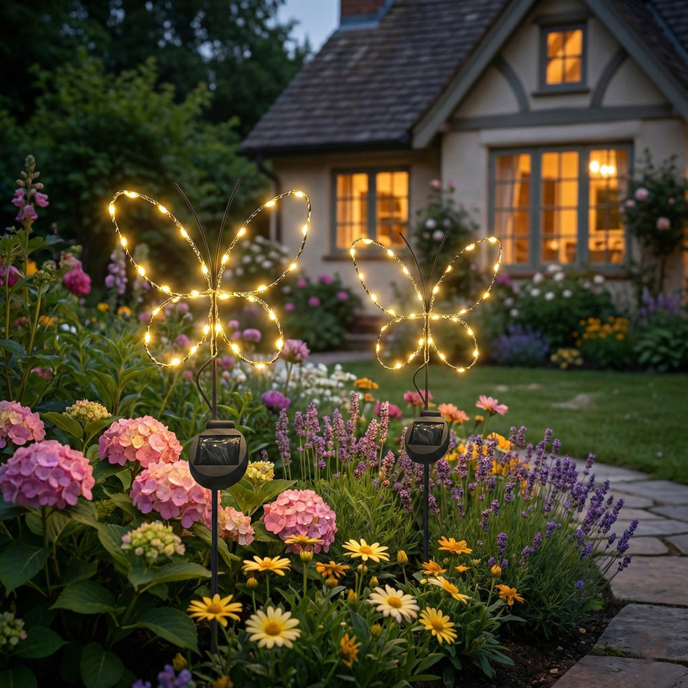 SunStake 🦋Butterfly-Shaped Metal Frame Solar LED Garden Lights (Set of 2)