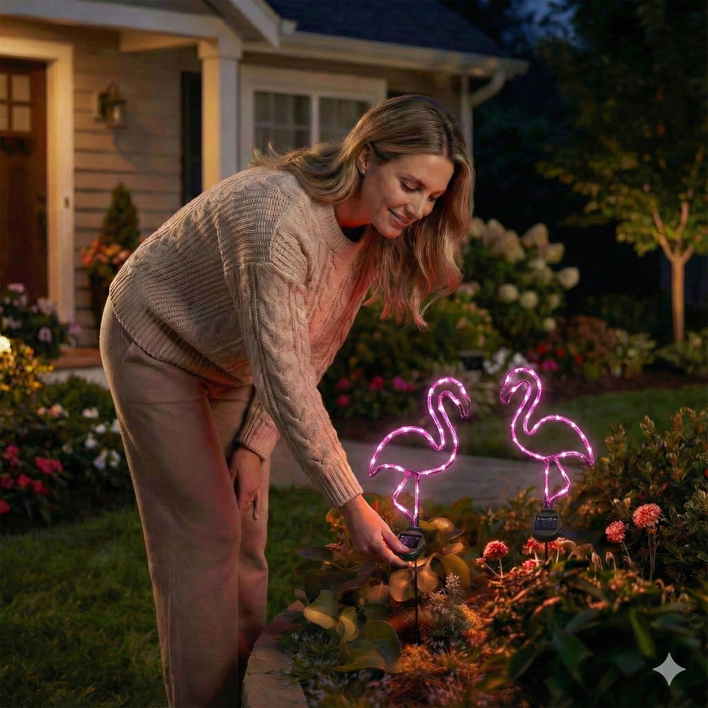 SunStake 🦩Flamingo-Shaped Metal Frame Solar LED Garden Lights (Set of 2)