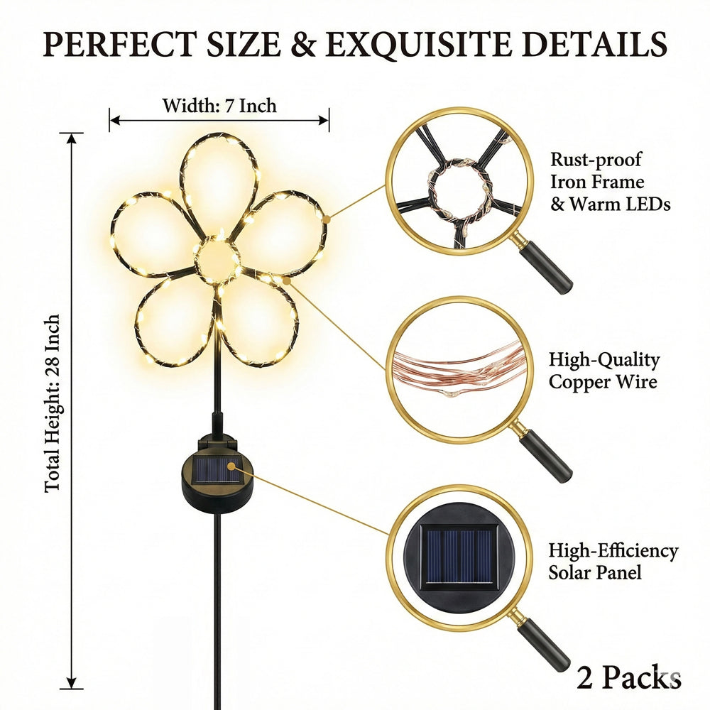 SunStake 🌸Flower-Shaped Metal Frame Solar LED Garden Lights (Set of 2)
