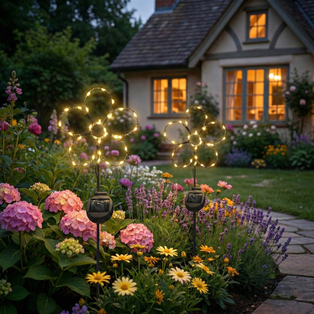 SunStake 🌸Flower-Shaped Metal Frame Solar LED Garden Lights (Set of 2)