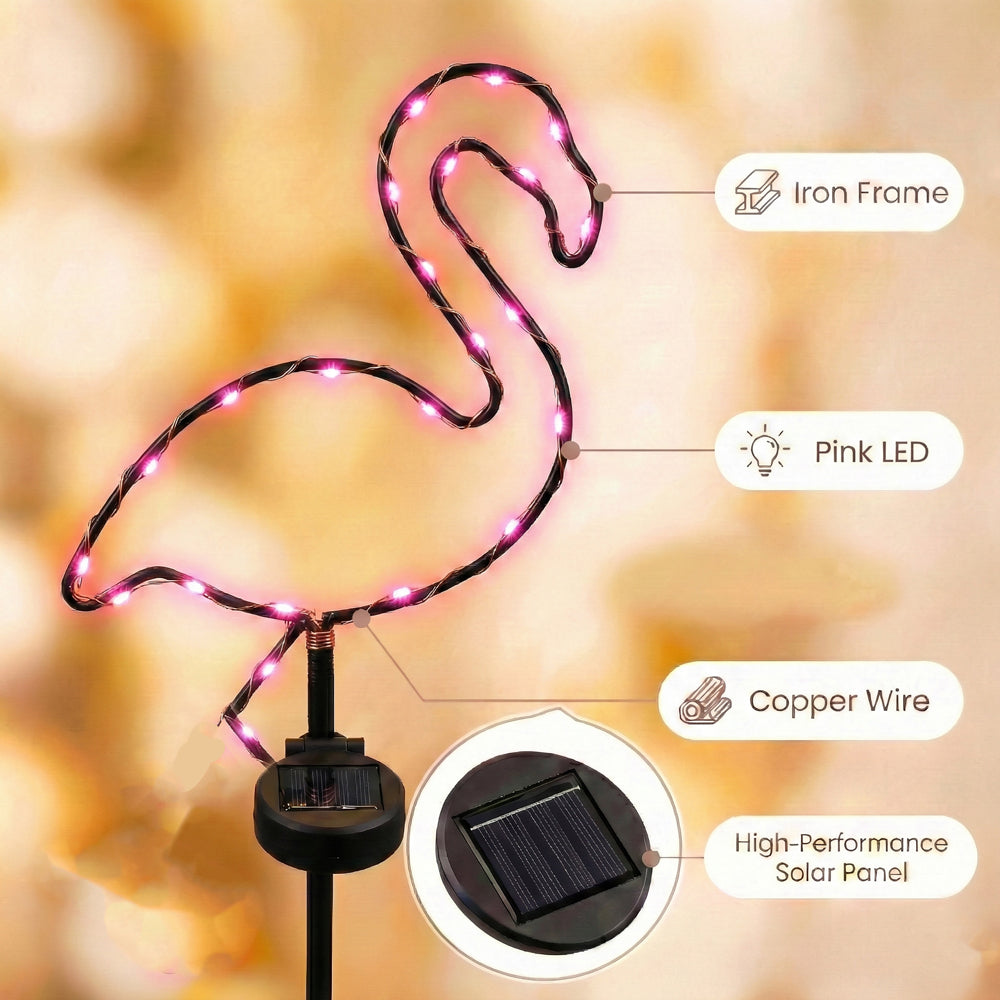 SunStake 🦩Flamingo-Shaped Metal Frame Solar LED Garden Lights (Set of 2)