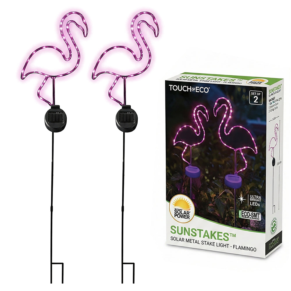 SunStake 🦩Flamingo-Shaped Metal Frame Solar LED Garden Lights (Set of 2)
