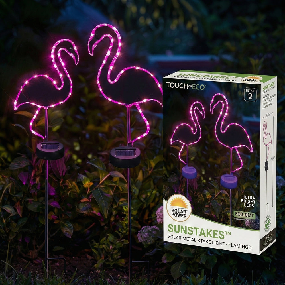 SunStake 🦩Flamingo-Shaped Metal Frame Solar LED Garden Lights (Set of 2)