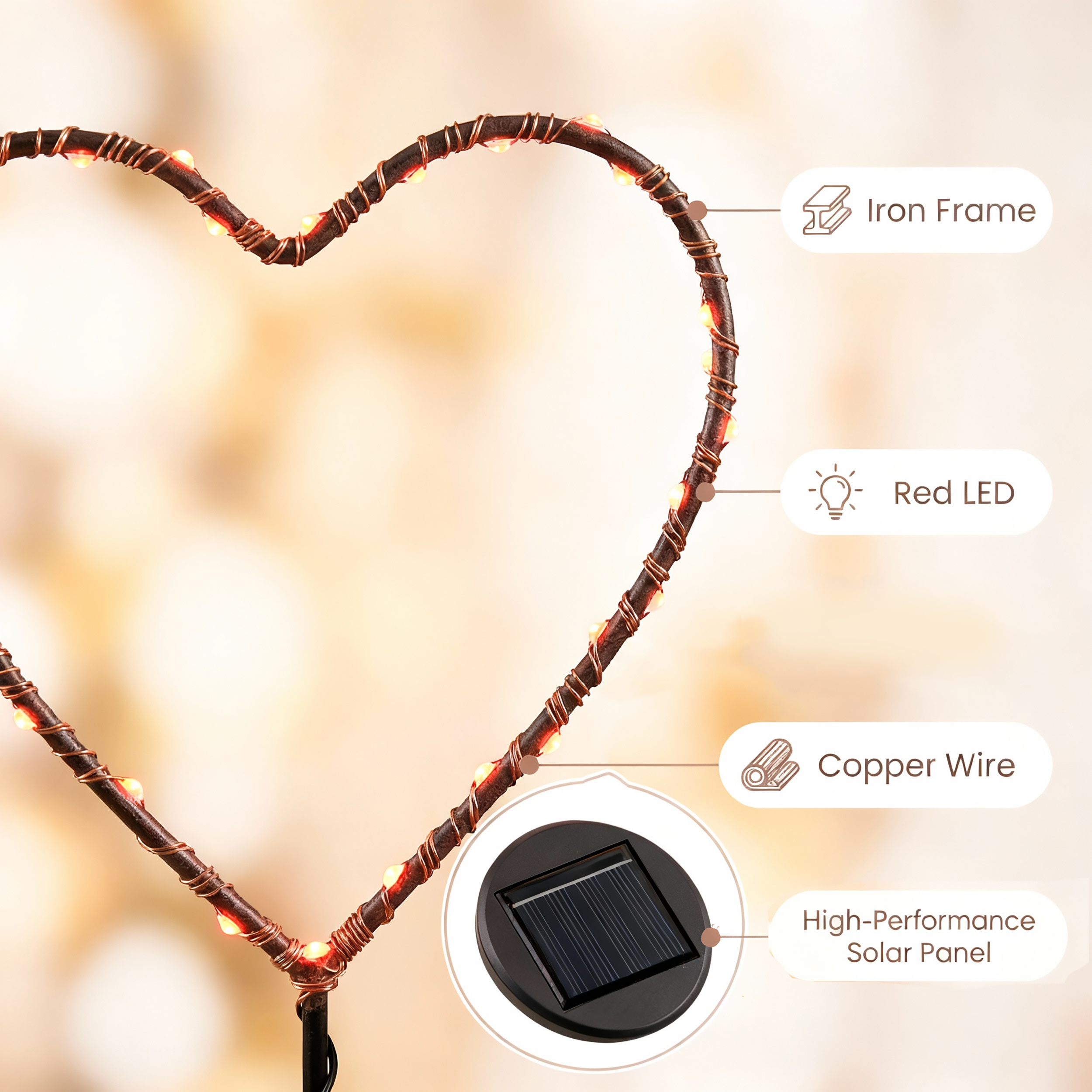 SunStake ❤️ Heart-Shaped Metal Frame Solar LED Garden Lights (Set of 2)