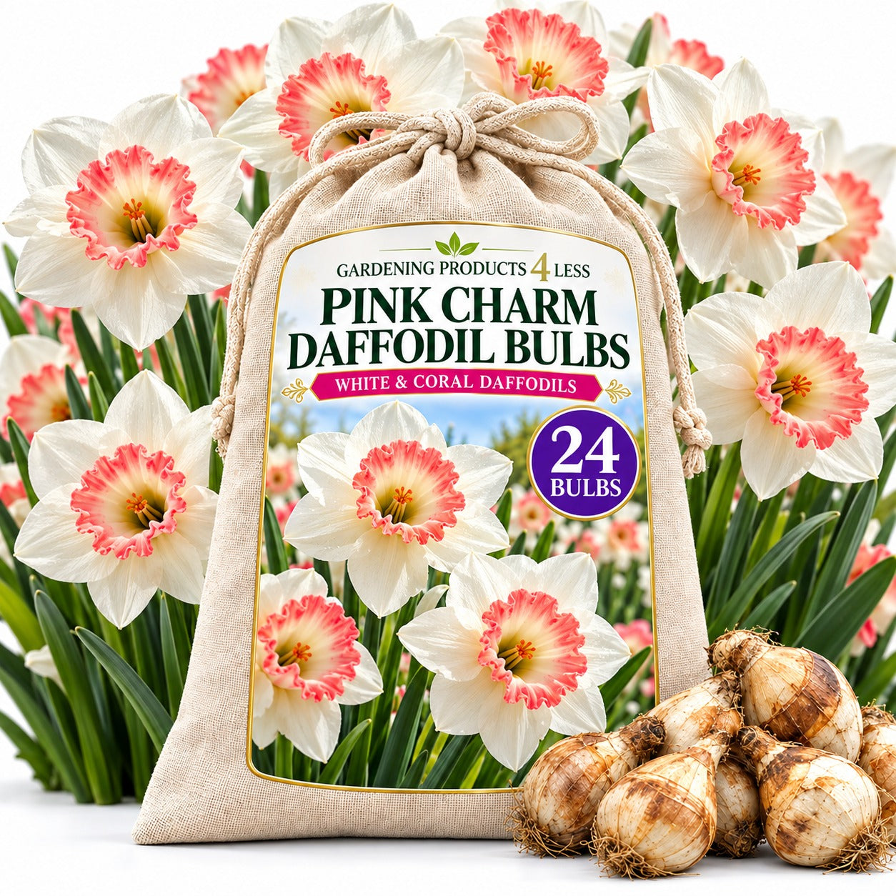 Pink Daffodil Flower Bulbs – Large-Cup Pink Charm Daffodils – Spring Blooming Perennial
