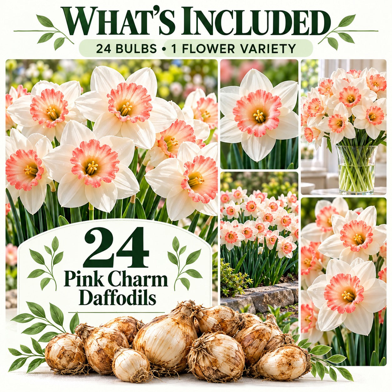 Pink Daffodil Flower Bulbs – Large-Cup Pink Charm Daffodils – Spring Blooming Perennial