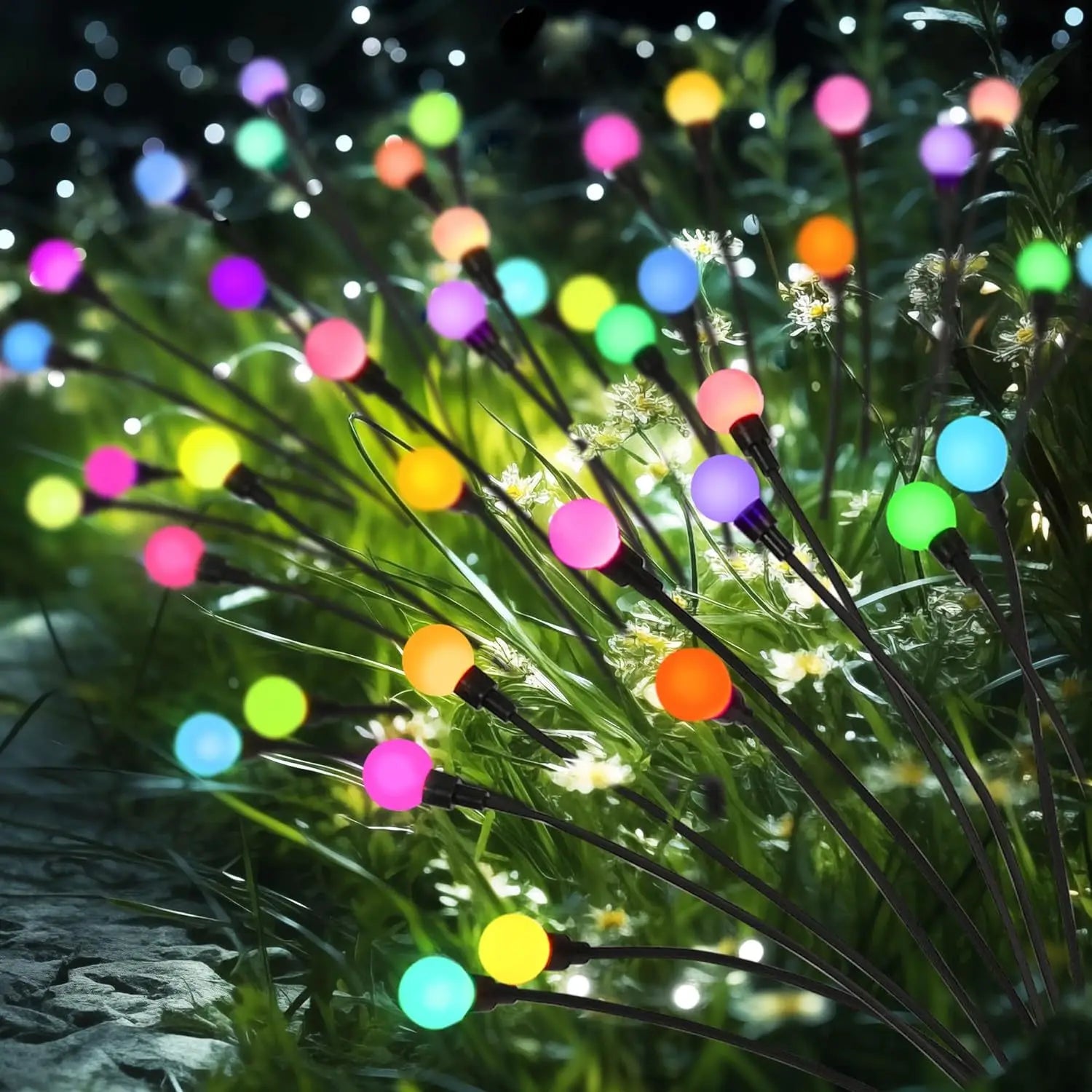 New Upgraded Solar Powered LED Firefly Garden Lights Outdoor Waterproof Wind-Driven Swaying Lawn Lamp Ground Plug for Yard Patio