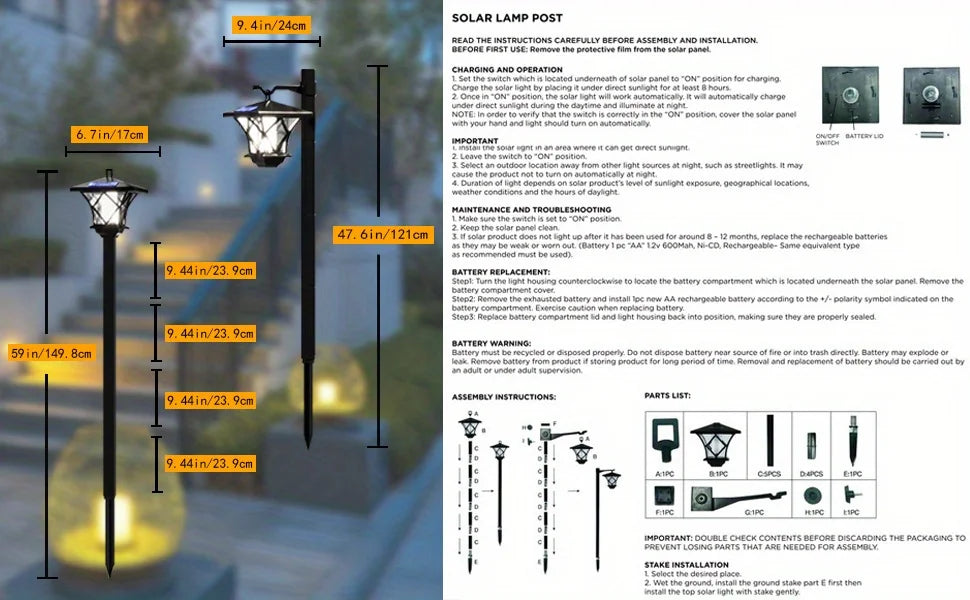 Solar Lamp Post Vintage Street Lights