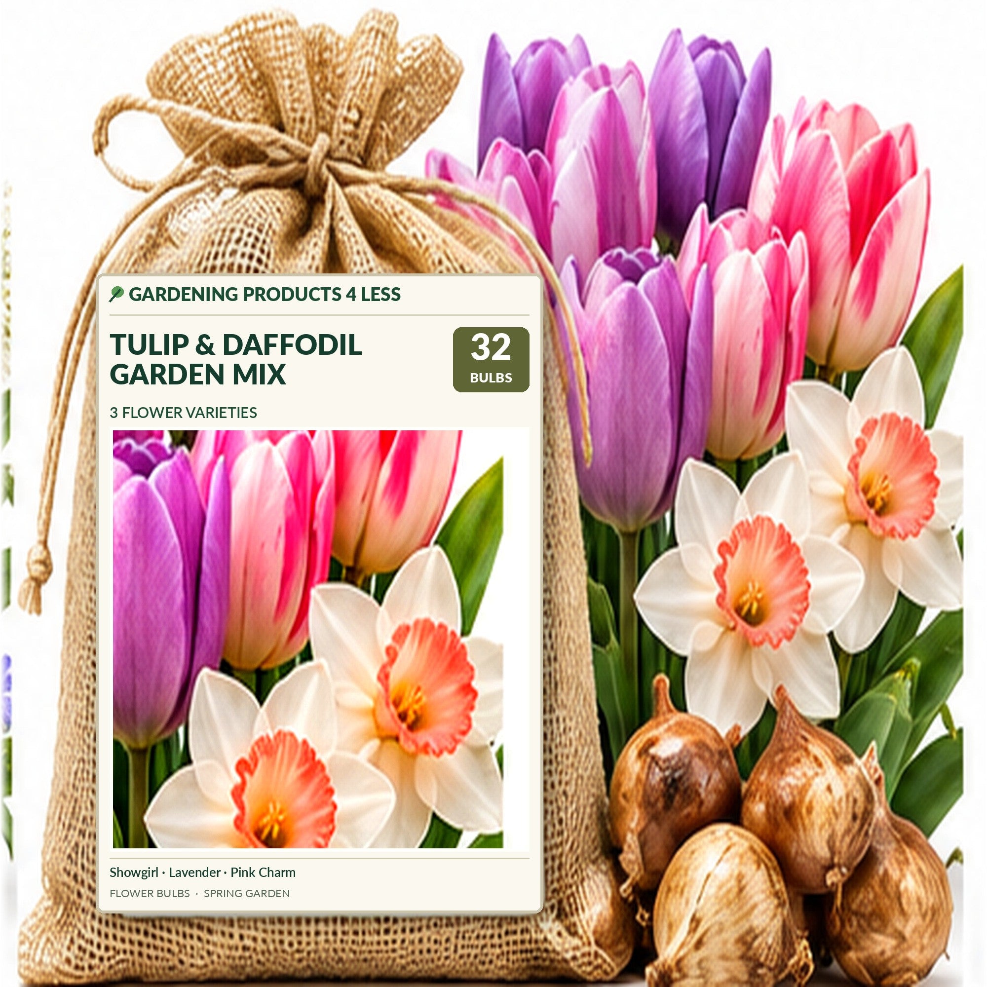Spring Flower Bulbs Collection for Fall Planting – Tulips, Pink Daffodils, Allium, Anemone & Glory of the Snow – Perennial Bulb Mix