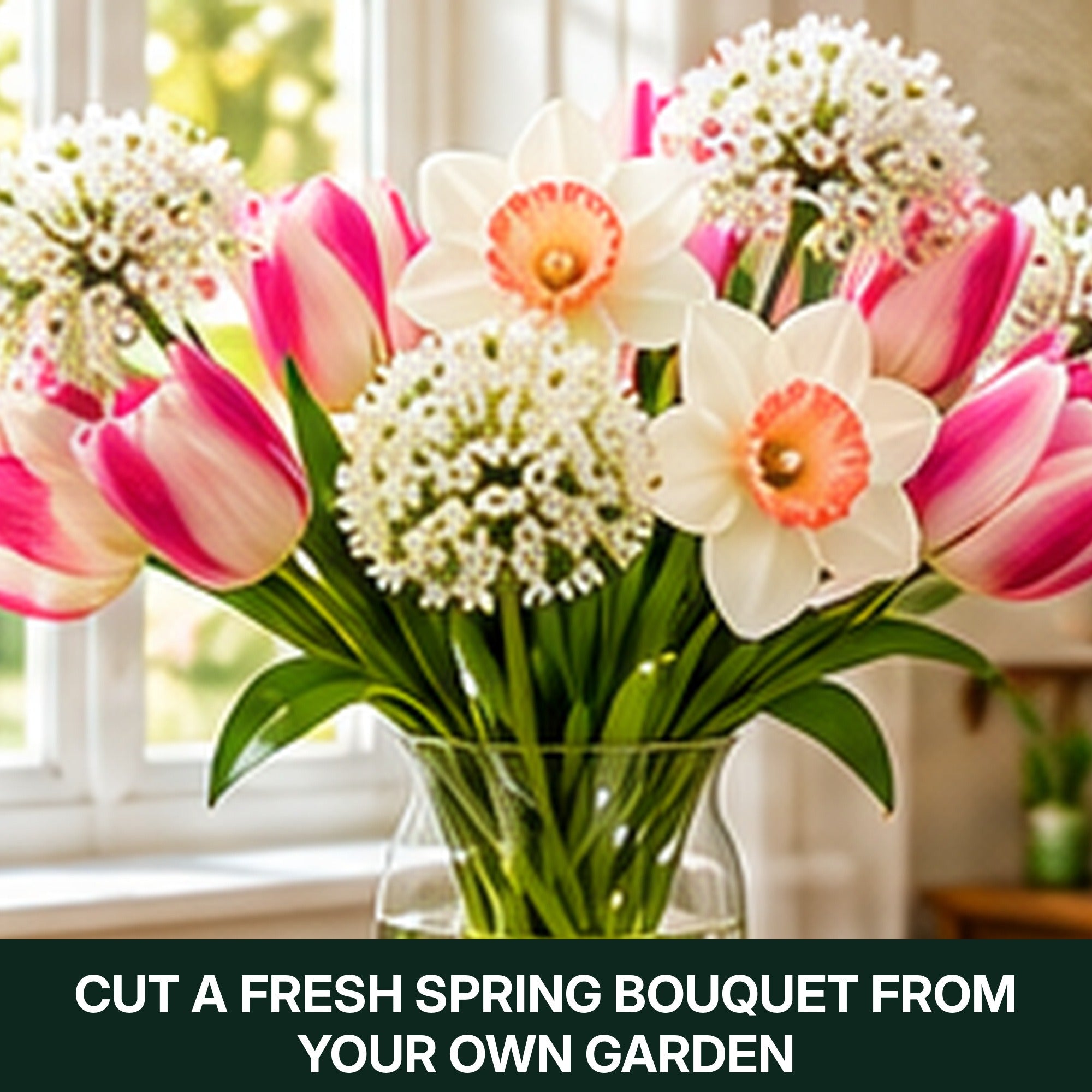 Spring Flower Bulbs Collection for Fall Planting – Tulips, Pink Daffodils, Allium, Anemone & Glory of the Snow – Perennial Bulb Mix