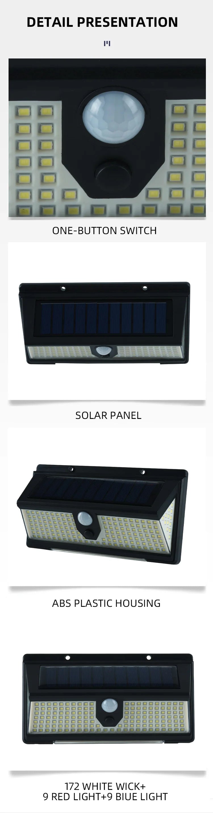 190 LEDs Motion Sensor Solar Wall Light