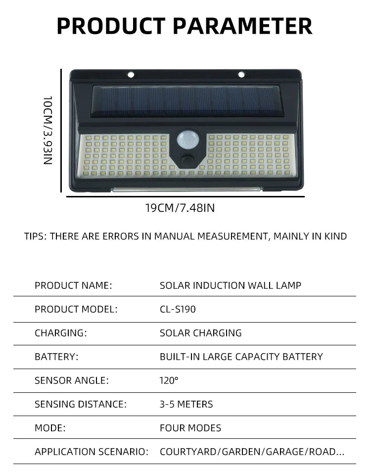 190 LEDs Motion Sensor Solar Wall Light