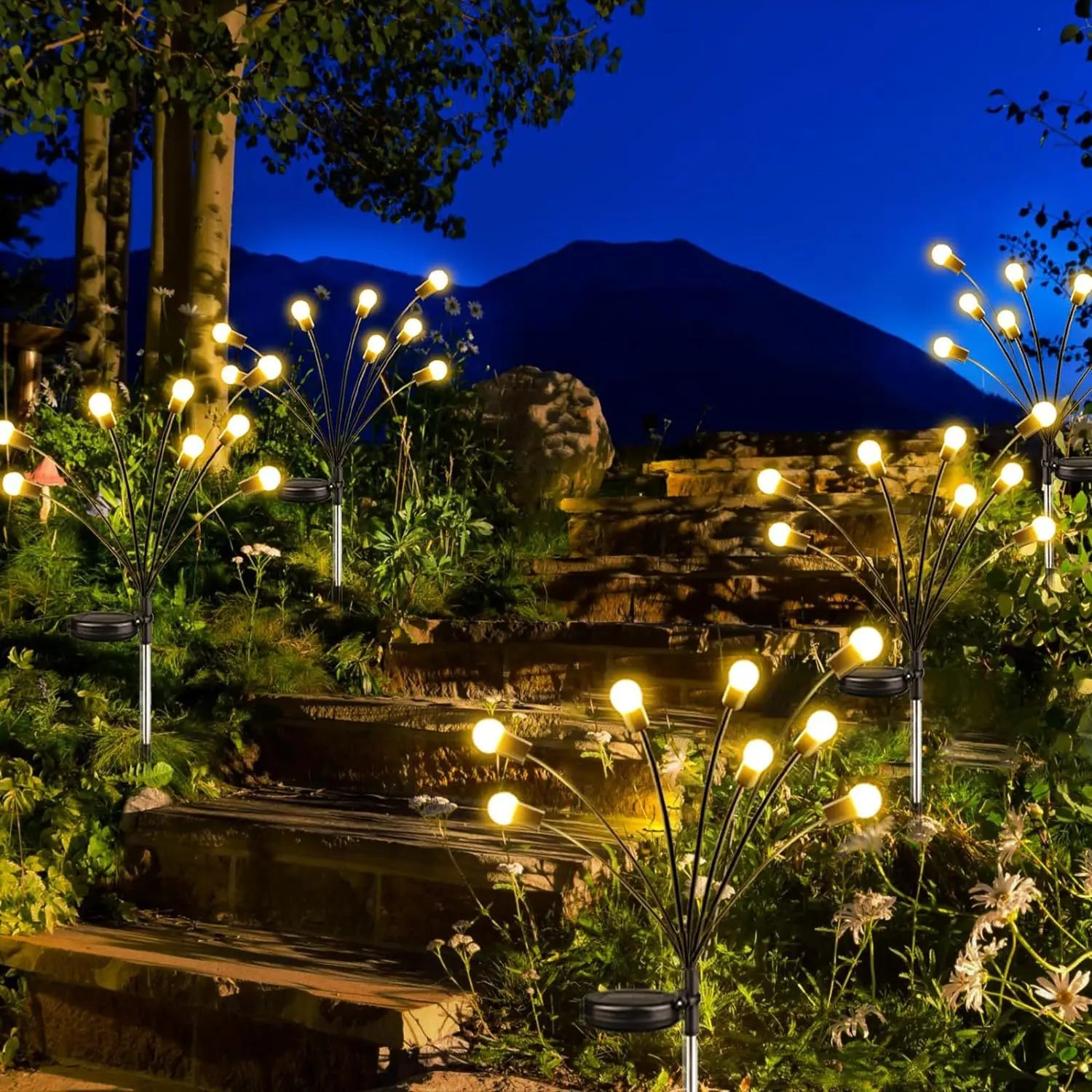 New Upgraded Solar Powered LED Firefly Garden Lights Outdoor Waterproof Wind-Driven Swaying Lawn Lamp Ground Plug for Yard Patio