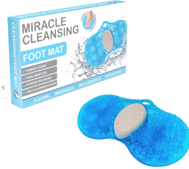 Dual Cleansing Foot Scrub & Pumice Stone Shower Mat – Easily Exfoliate, Cleanse & Massage Feet Without Bending