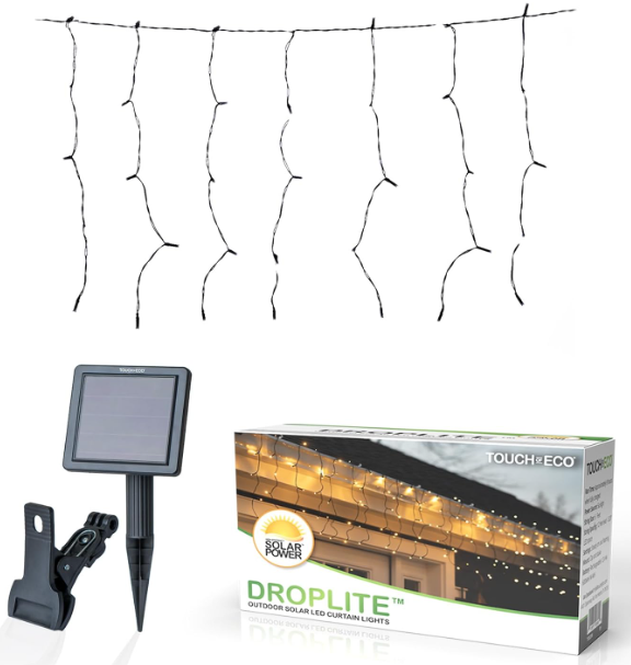 DROPLITE 100 Solar LED Curtain String Lights, Cool White