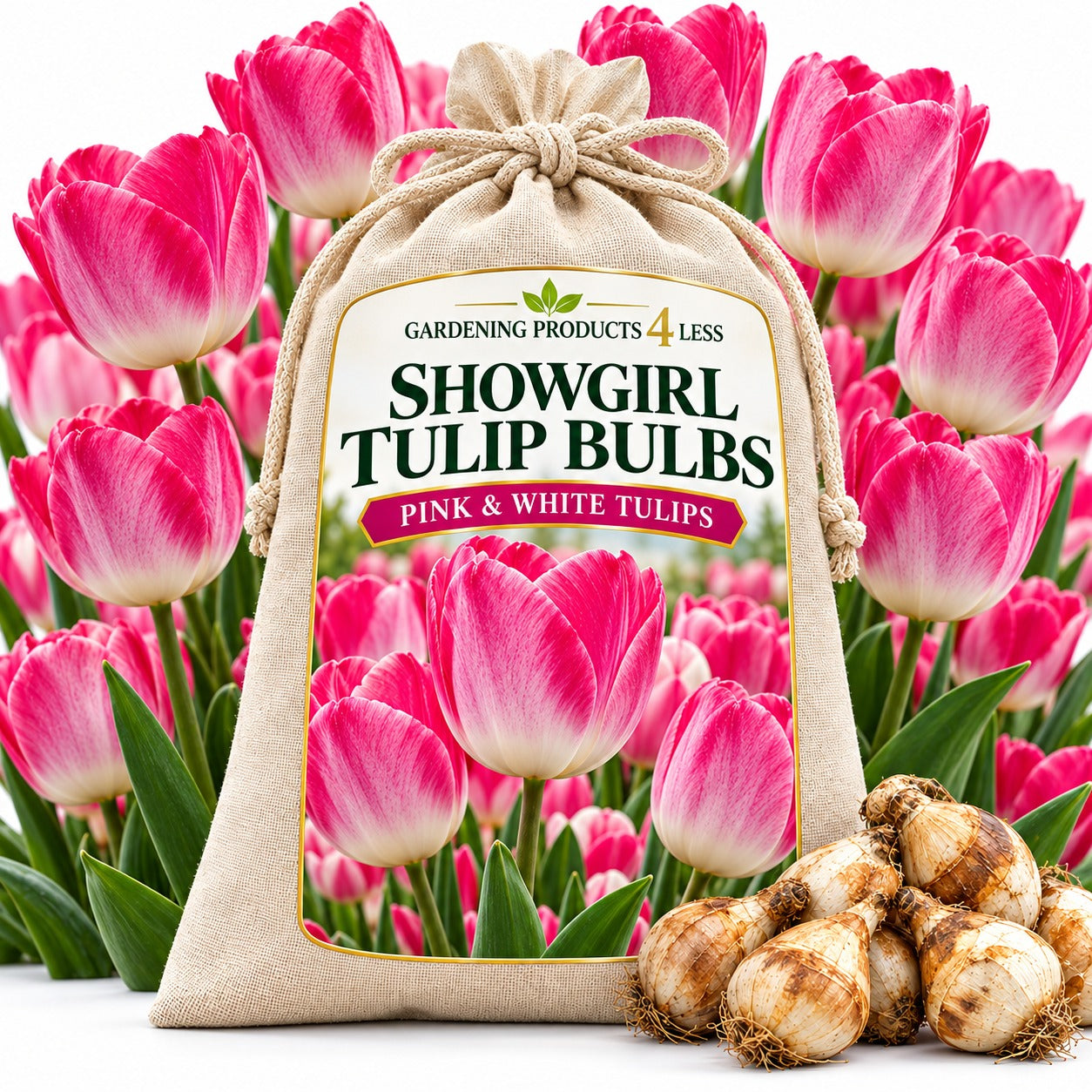 Showgirl tulip bulbs - pink and white tulips