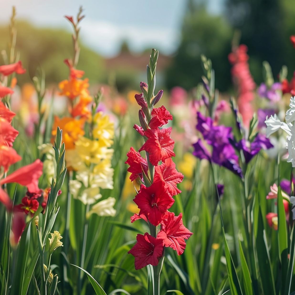Giant Gladiolus Colorful Mixed Flowers - 40 Bulbs - Beautiful Shades of Pink, Purple, Red, Yellow & Orange - Attracts Butterflies, Bees & Hummingbirds in and Around Your House and Garden