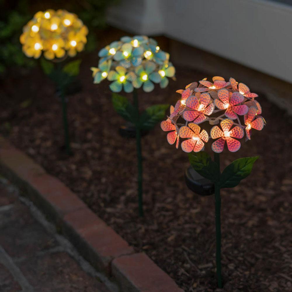FLORALITE - Outdoor Metal Flower Garden Illuminated Decorative Stake - Blue, Pink, or Yellow Home Decor  Statues  Figurines