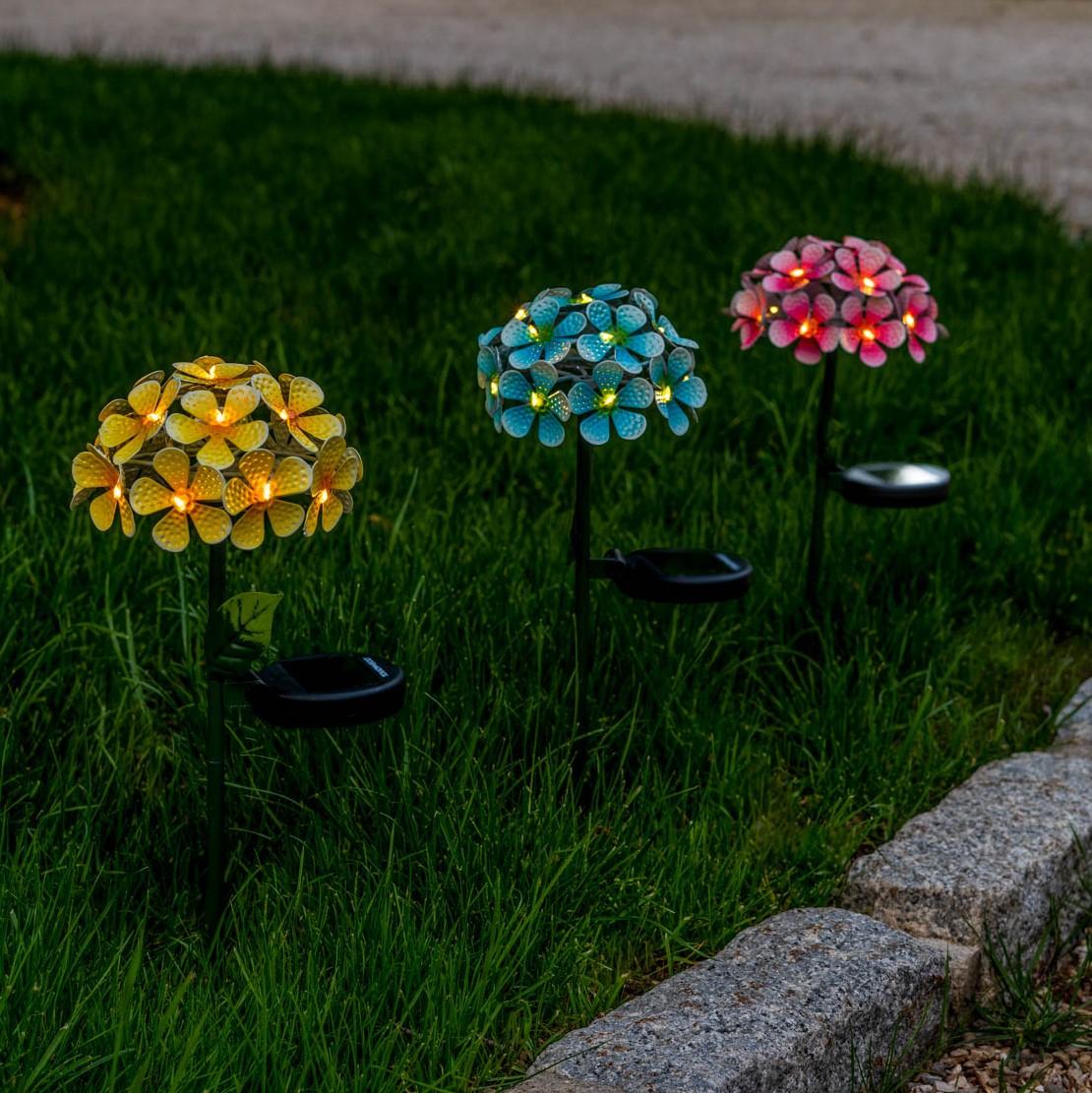 FLORALITE - Outdoor Metal Flower Garden Illuminated Decorative Stake - Blue, Pink, or Yellow Home Decor  Statues  Figurines