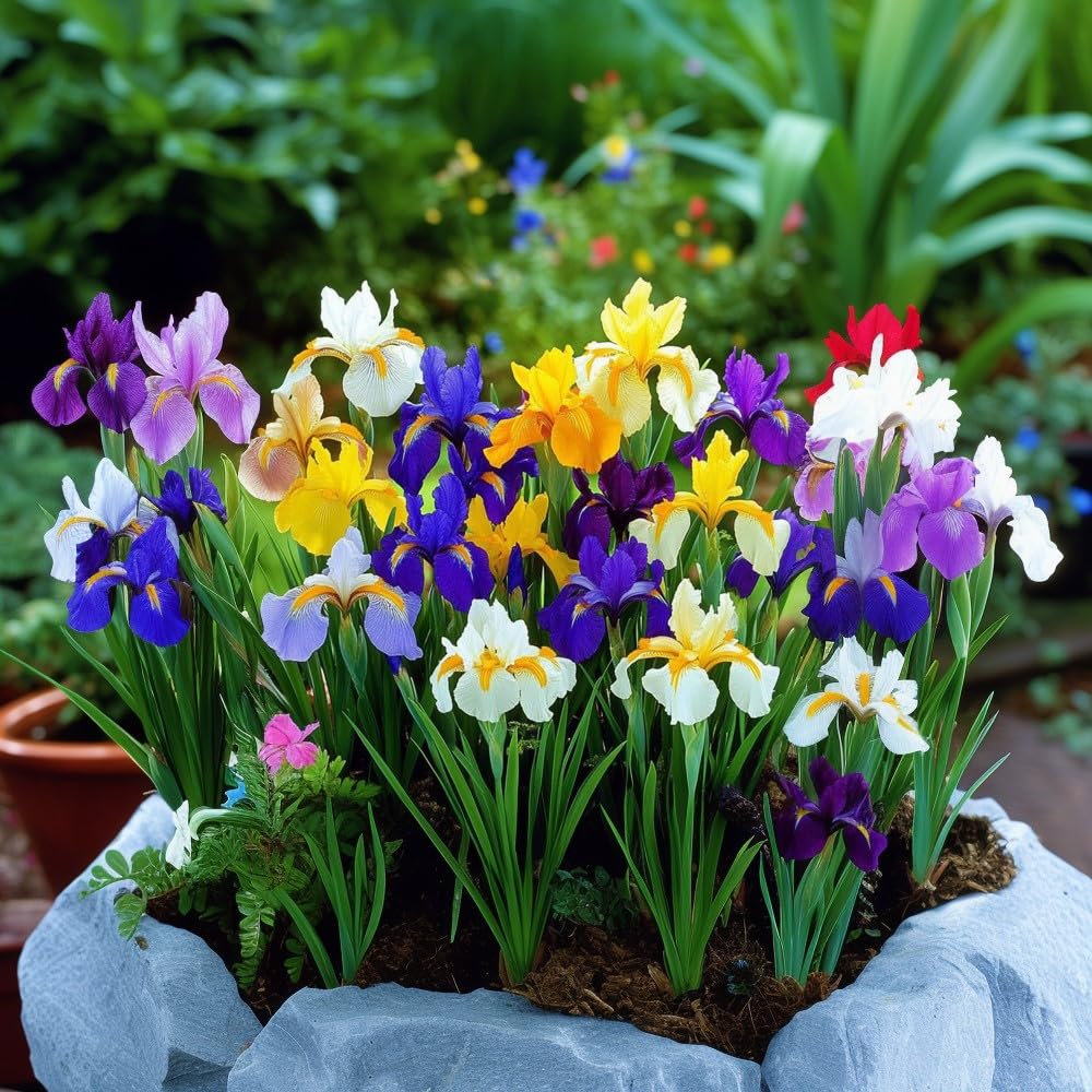 Colorful Mixed Dutch Iris Flowers - 45 Bulbs - Beautiful, Bright, Blue, Purple, Yellow, White Flowers - Spring Blooming Perennials Perfect for Gardens - Attracts Butterflies, Bees & Hummingbirds