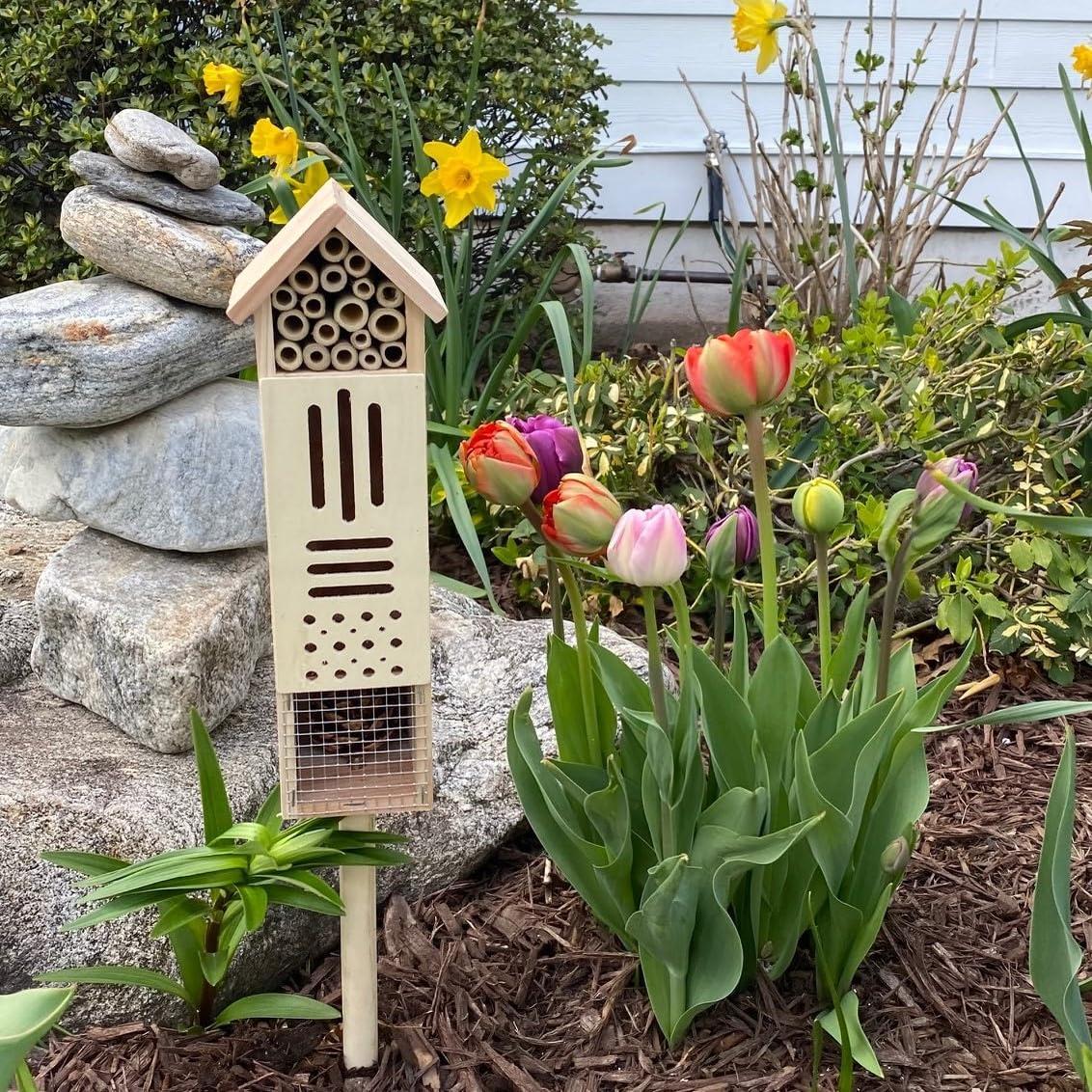 Pollination Castle - Large Wooden Insect House, Hotel for Bugs, Safe Haven for Bees, Butterflies, Ladybugs, Natural Beneficial Insect Habitat for Garden and Yard