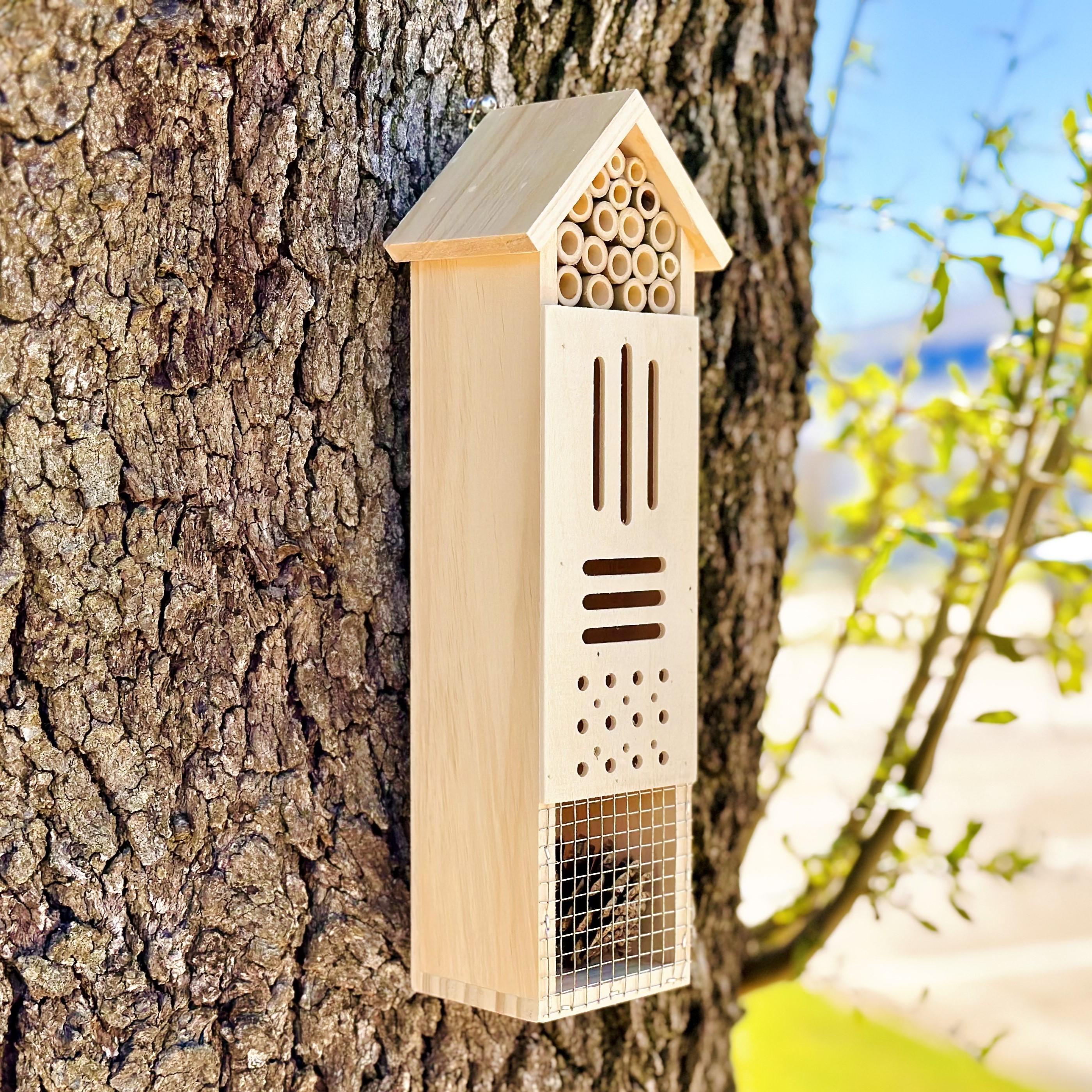 Pollination Castle - Large Wooden Insect House, Hotel for Bugs, Safe Haven for Bees, Butterflies, Ladybugs, Natural Beneficial Insect Habitat for Garden and Yard
