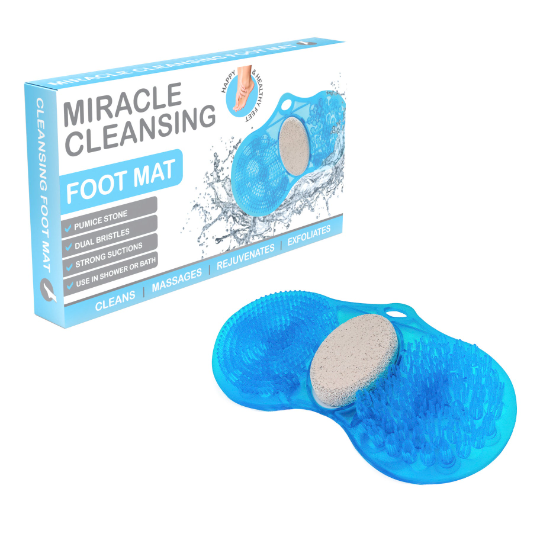 Dual Cleansing Foot Scrub & Pumice Stone Shower Mat – Easily Exfoliate, Cleanse & Massage Feet Without Bending