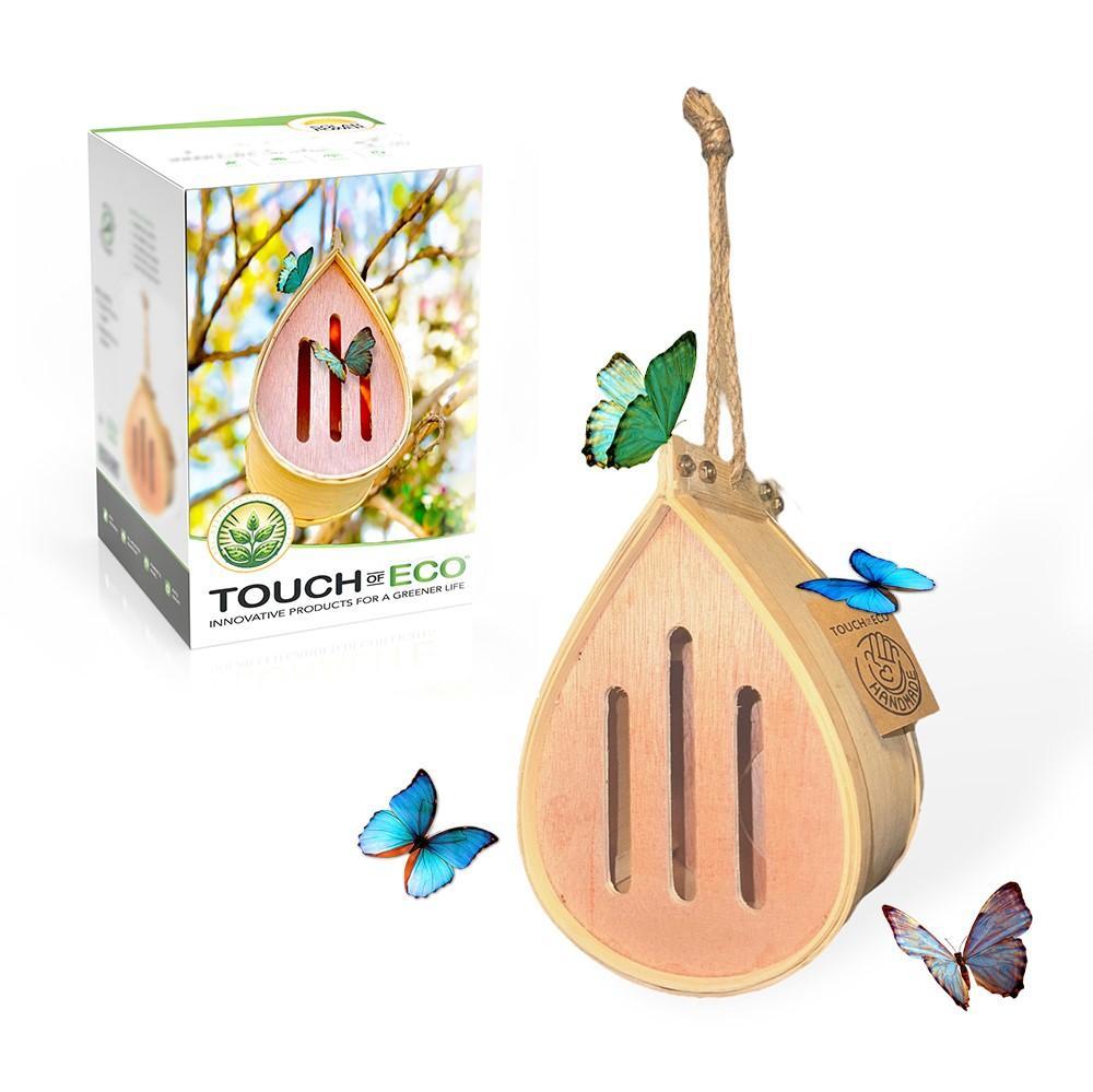 Pollinating Palace - Handcrafted Eco-Friendly Wooden Hanging Butterfly House, Natural Habitat to Attract Butterflies to Your Garden and Yard