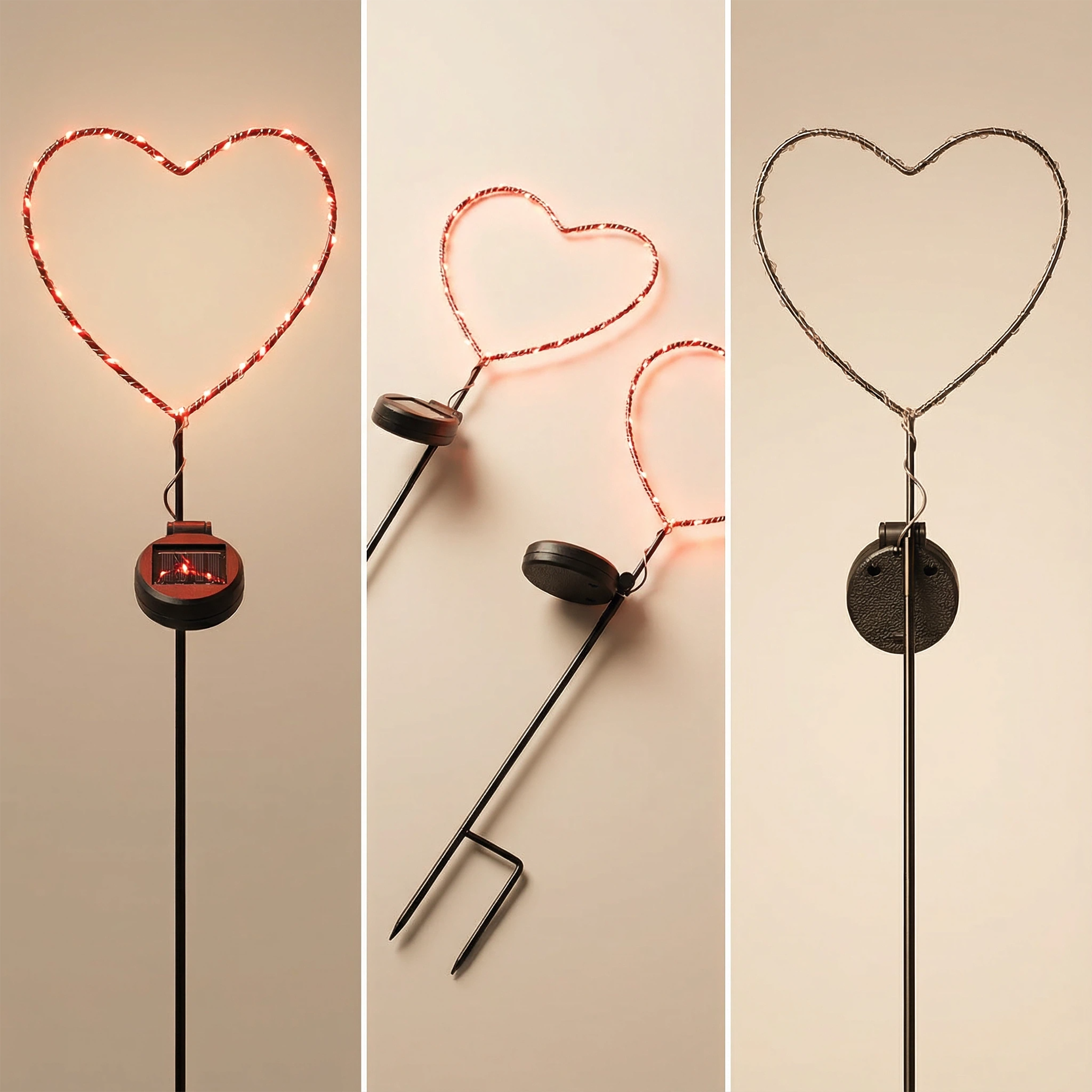 SunStake ❤️ Heart-Shaped Metal Frame Solar LED Garden Lights (Set of 2)