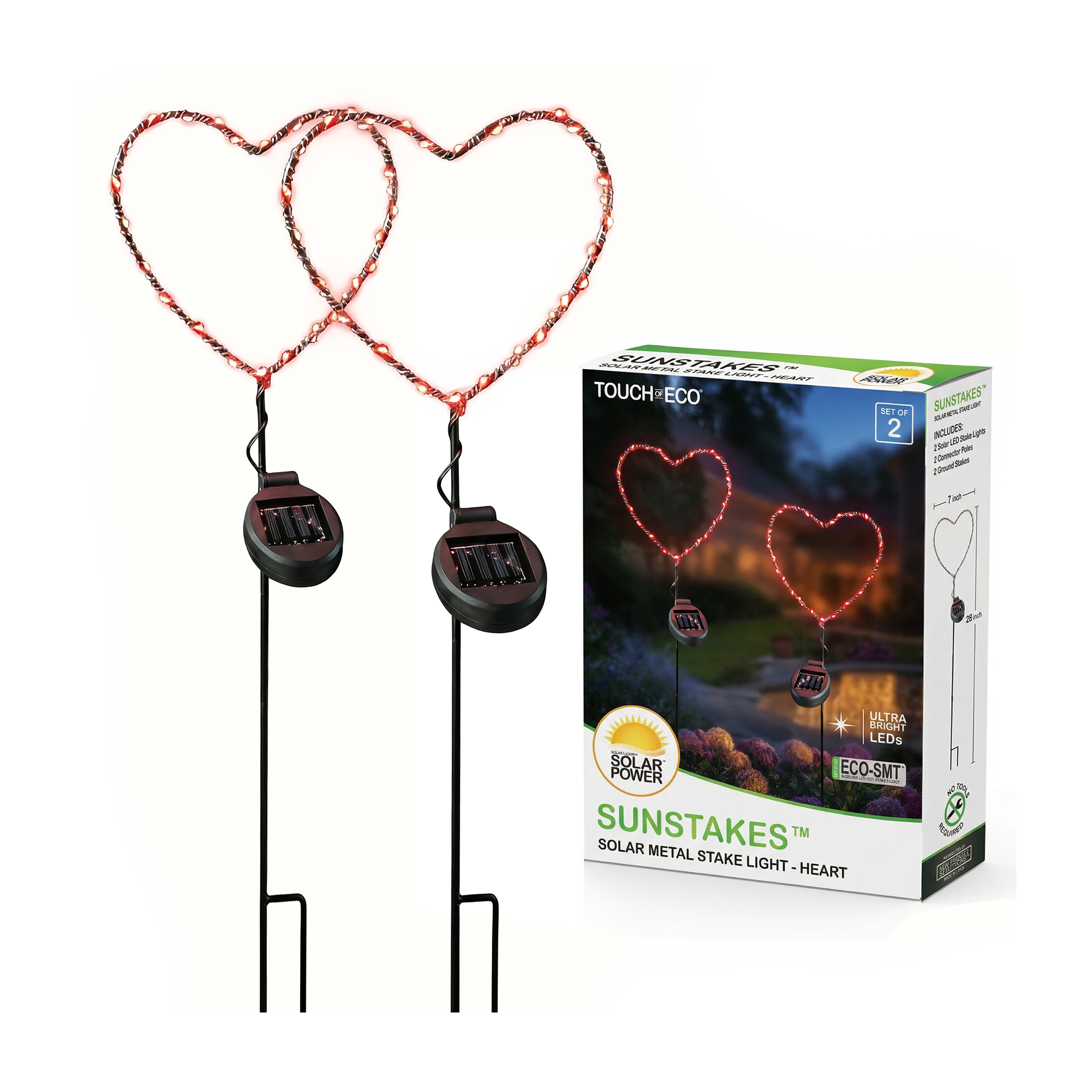 SunStake ❤️ Heart-Shaped Metal Frame Solar LED Garden Lights (Set of 2)